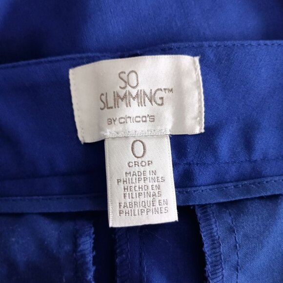 Chico’s So Slimming Pants S/4 Blue Cuffed Ankle Flat Front Stretch Size 0 - Picture 6 of 7